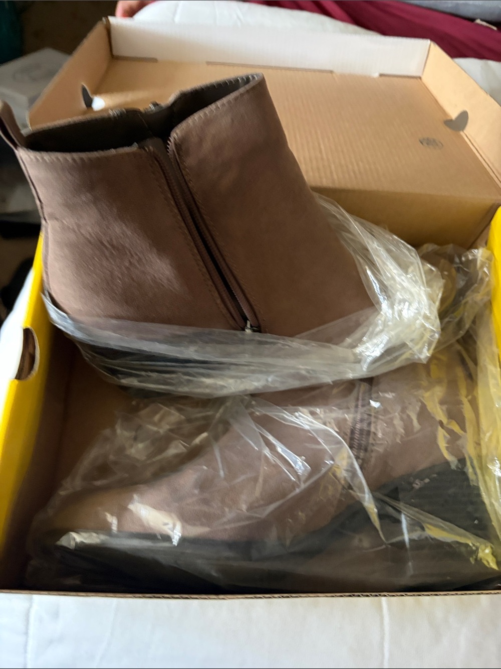 Liz Claiborne Taupe Suede-Look Ankle Booties with Side Zip